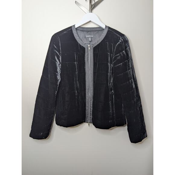 EILEEN FISHER Jacket S Velvet Silk Blend Full Zip Quilted Lined Black - Picture 2 of 10